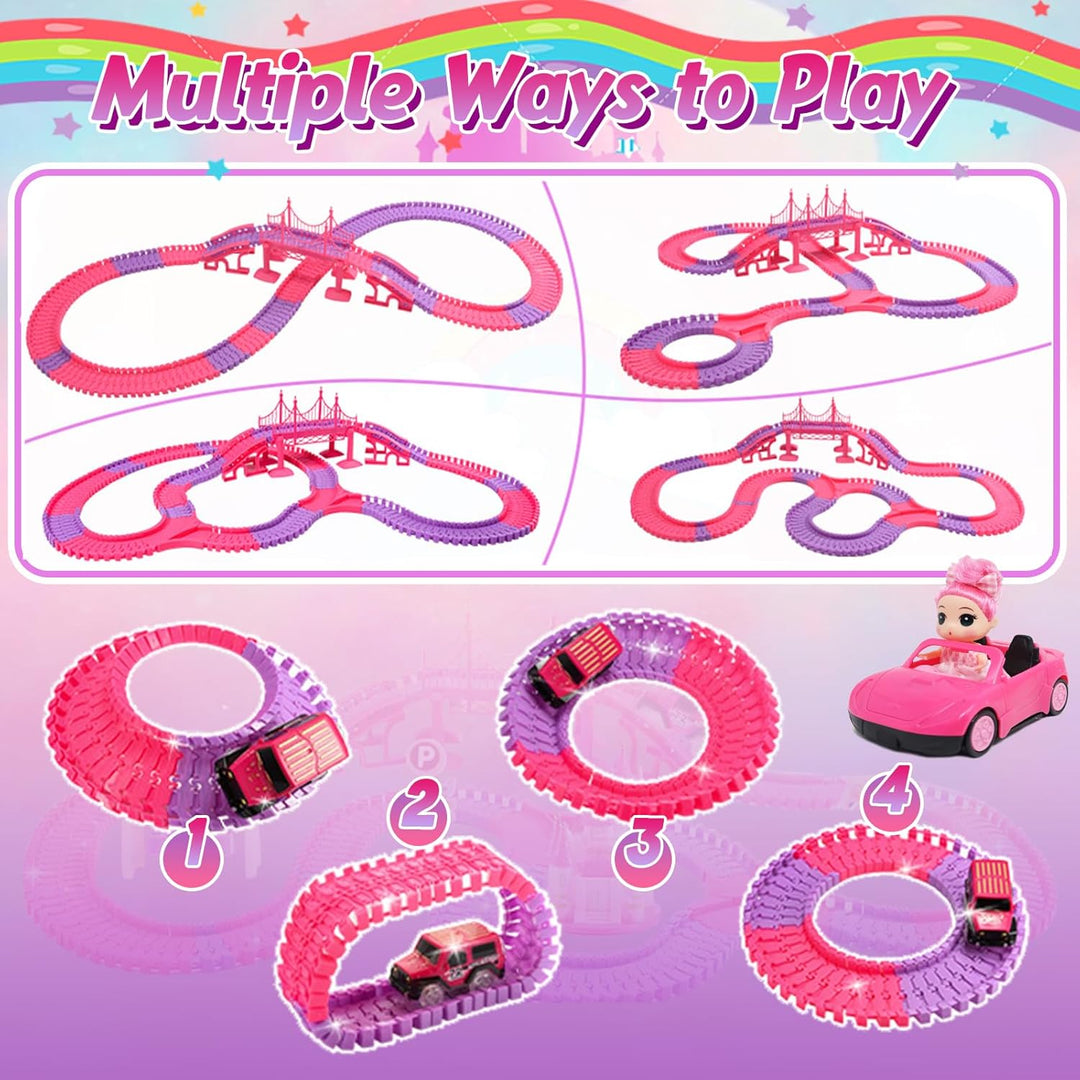 ROCKY&CHAO Autorennbahn Rennbahn Kinderspielzeug 248 Stück mit Puppe, Flexible Track Spiele Spielzeu