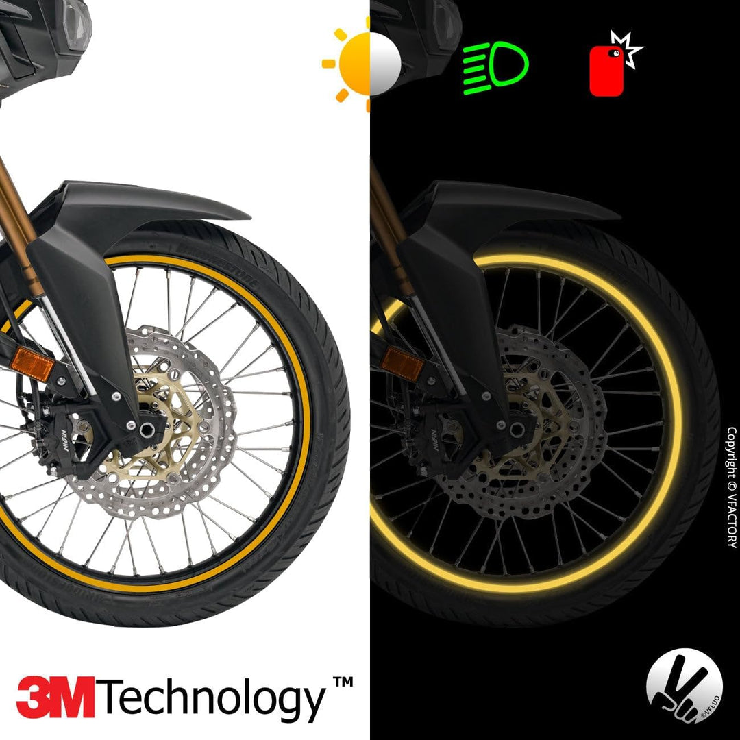 VFLUO - Kit Reflektierende Felgenrandaufkleber Motorrad, Aufkleber für 1 Rad 3M™-Technologie™, 360°-