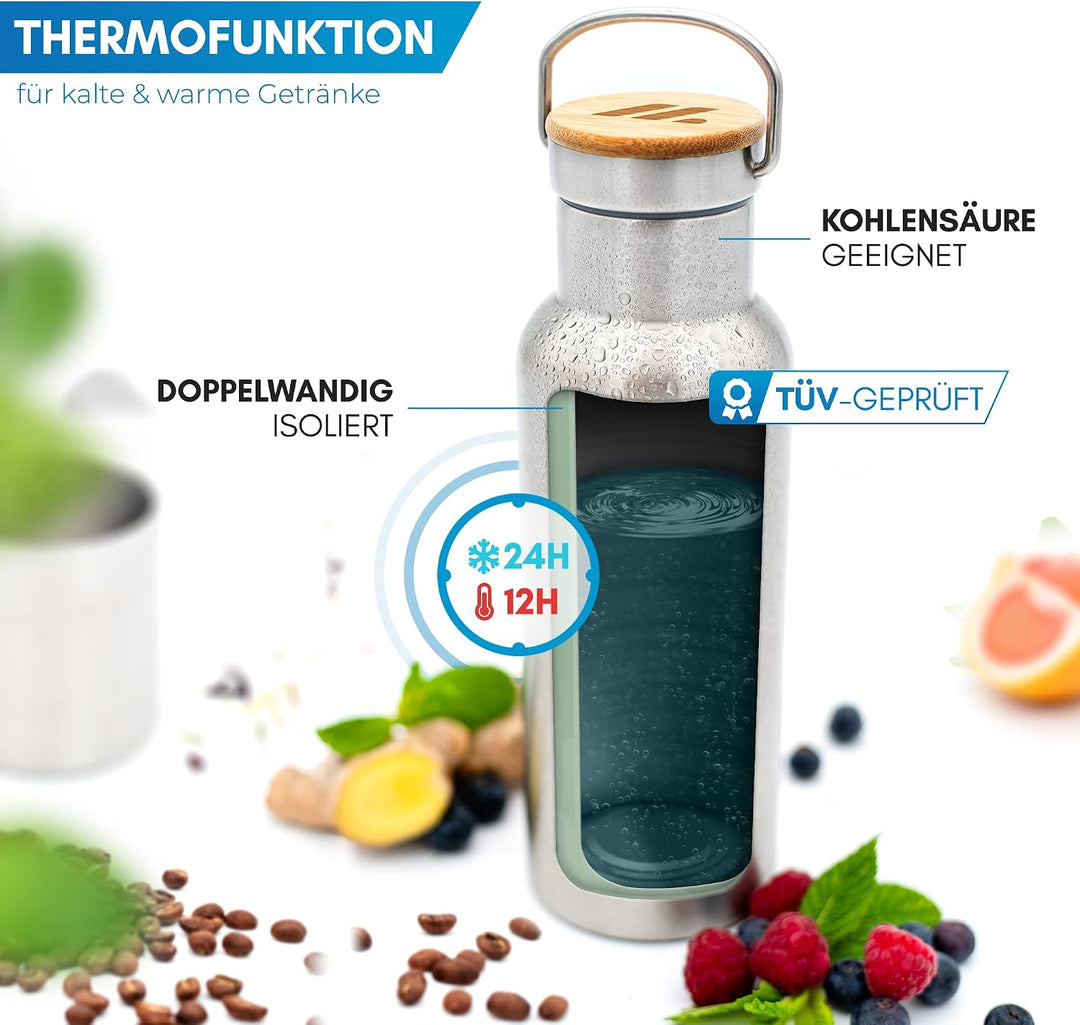 NORDMUT® Thermosflasche 1l mit Teesieb - Zuverlässige Isolierleistung - Edelstahl Trinkflasche ausla