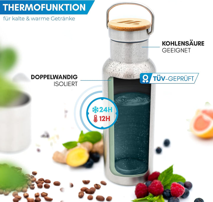 NORDMUT® Thermosflasche 1l mit Teesieb - Zuverlässige Isolierleistung - Edelstahl Trinkflasche ausla
