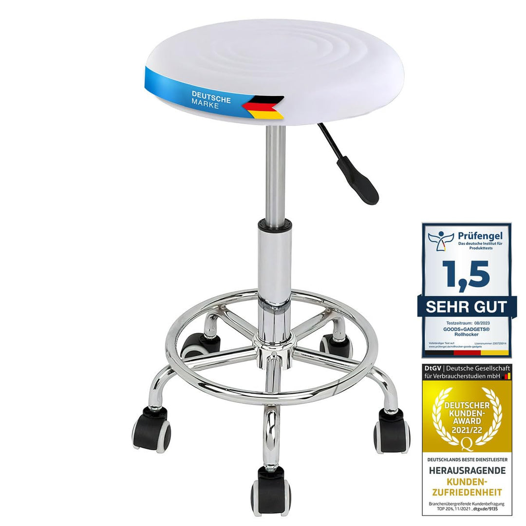Ergonomie rollbarer Arbeitshocker Drehhocker Barhocker Praxishocker Rollhocker höhenverstellbar, wei