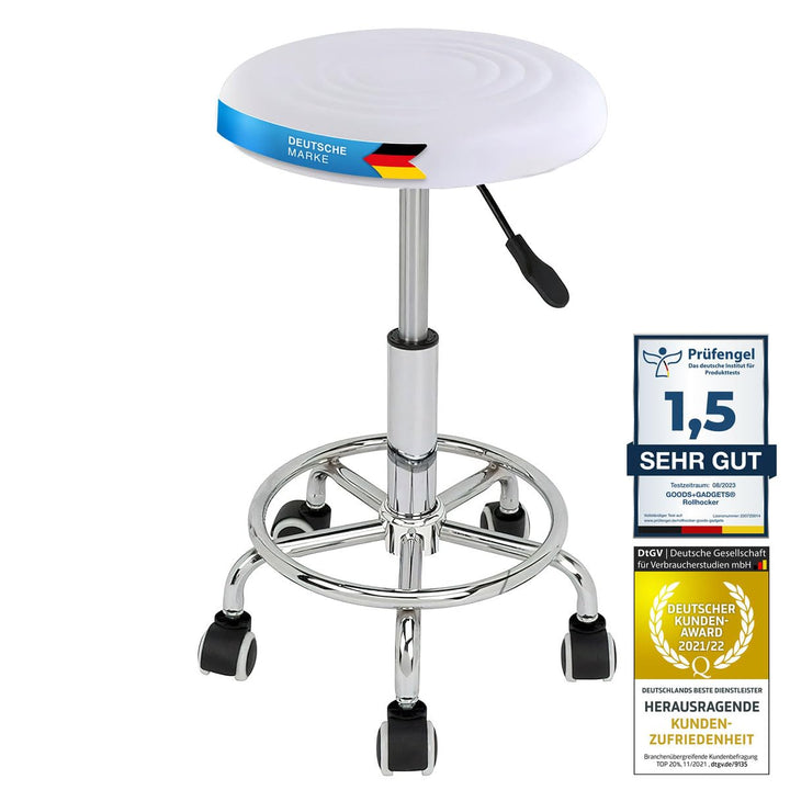 Ergonomie rollbarer Arbeitshocker Drehhocker Barhocker Praxishocker Rollhocker höhenverstellbar, wei