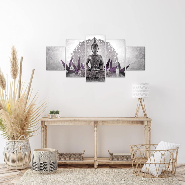 Runa Art Wandbilder Buddha 5 Teilig Bild auf Vlies Leinwand Deko Wohnzimmer Schlafzimmer Orientalisc