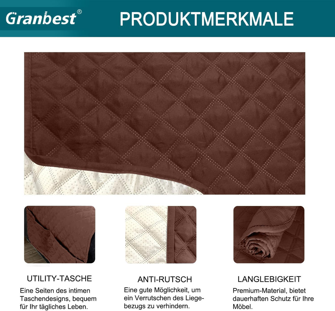 Granbest wasserdichte Sofabezug 3 Sitzer rutschfeste Couchbezug mit Elastischen Riemen, Waschbare So