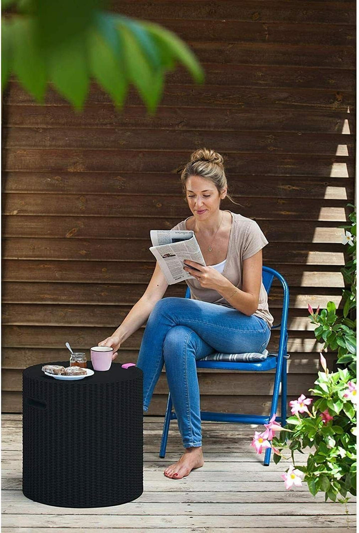Keter 17200045 Kühlbox/Beistelltisch Cool Stool, Rattanoptik, Kunststoff, braun