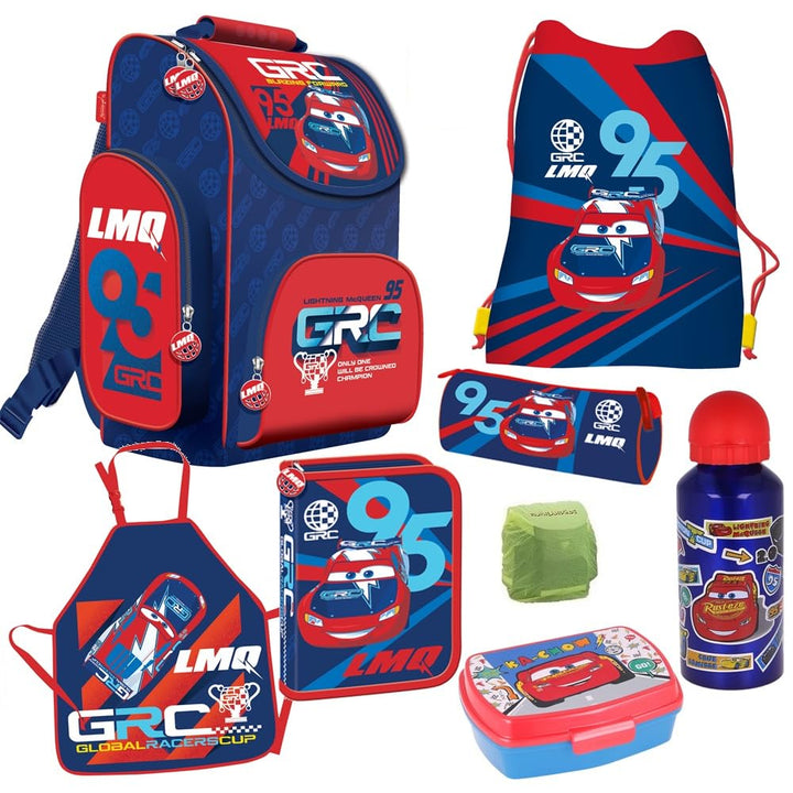 Familando Disney Cars Schulranzen-Set 8tlg. mit Sporttasche Federmappe Ranzen 1. Klasse BLAU