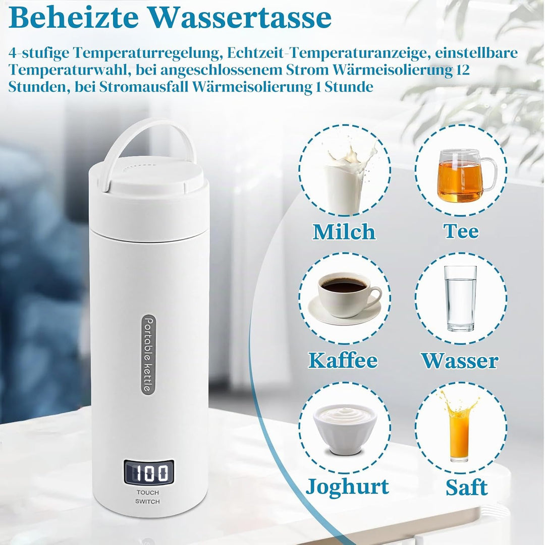 NVIYAM Reise Wasserkocher Klein, 380ml Elektrisch Wasserkocher,Mini Wasserkocher mit Temperatureinst