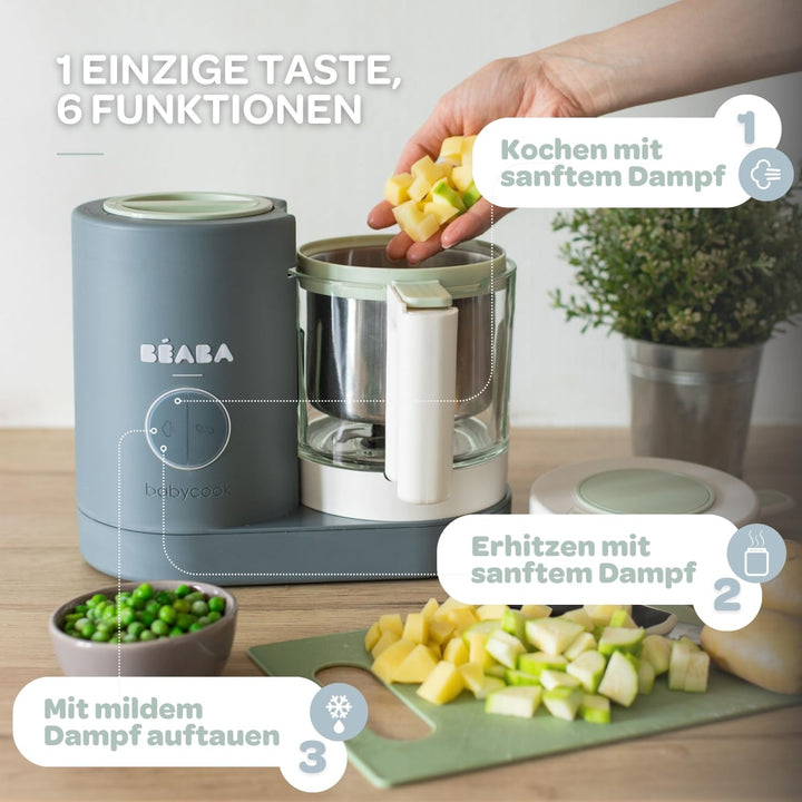 Béaba - Babycook Neo - 6 in 1 Babynahrungszubereiter - Schonender Dampfgarer - Glaskrug und Garkorb