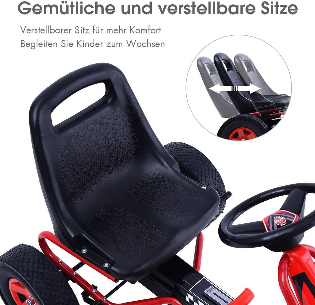 DREAMADE Kinder Go Kart Tretfahrzeug, Tretauto mit Bremsen, Kinderfahrzeug Pedalfahrzeug mit Verstel