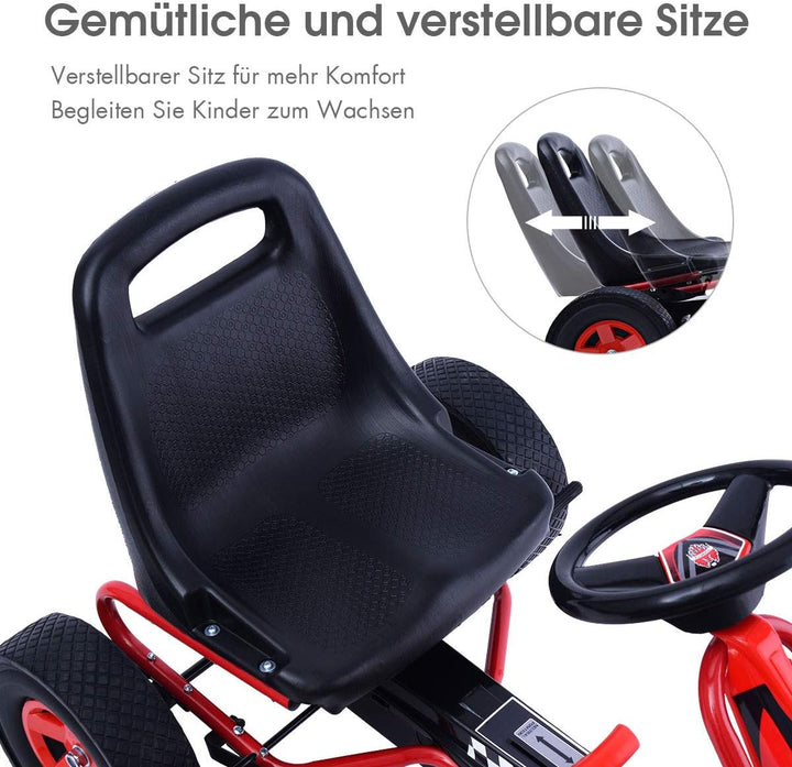 DREAMADE Kinder Go Kart Tretfahrzeug, Tretauto mit Bremsen, Kinderfahrzeug Pedalfahrzeug mit Verstel