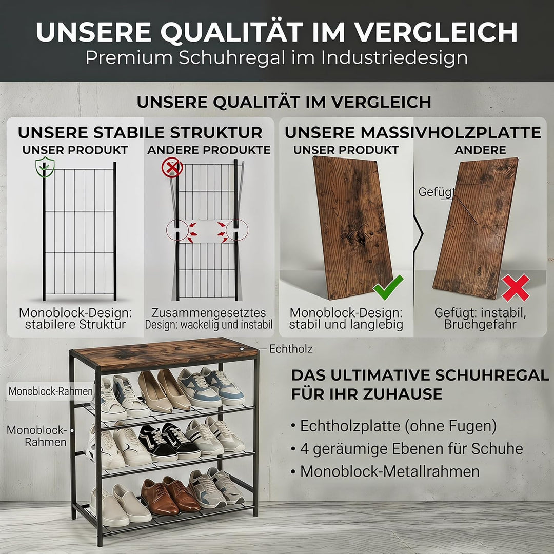 Schuhregal Schmal mit 4 Ebenen und Ablagefläche - Platzsparendes Metall Schuhregal für Flur & Eingan