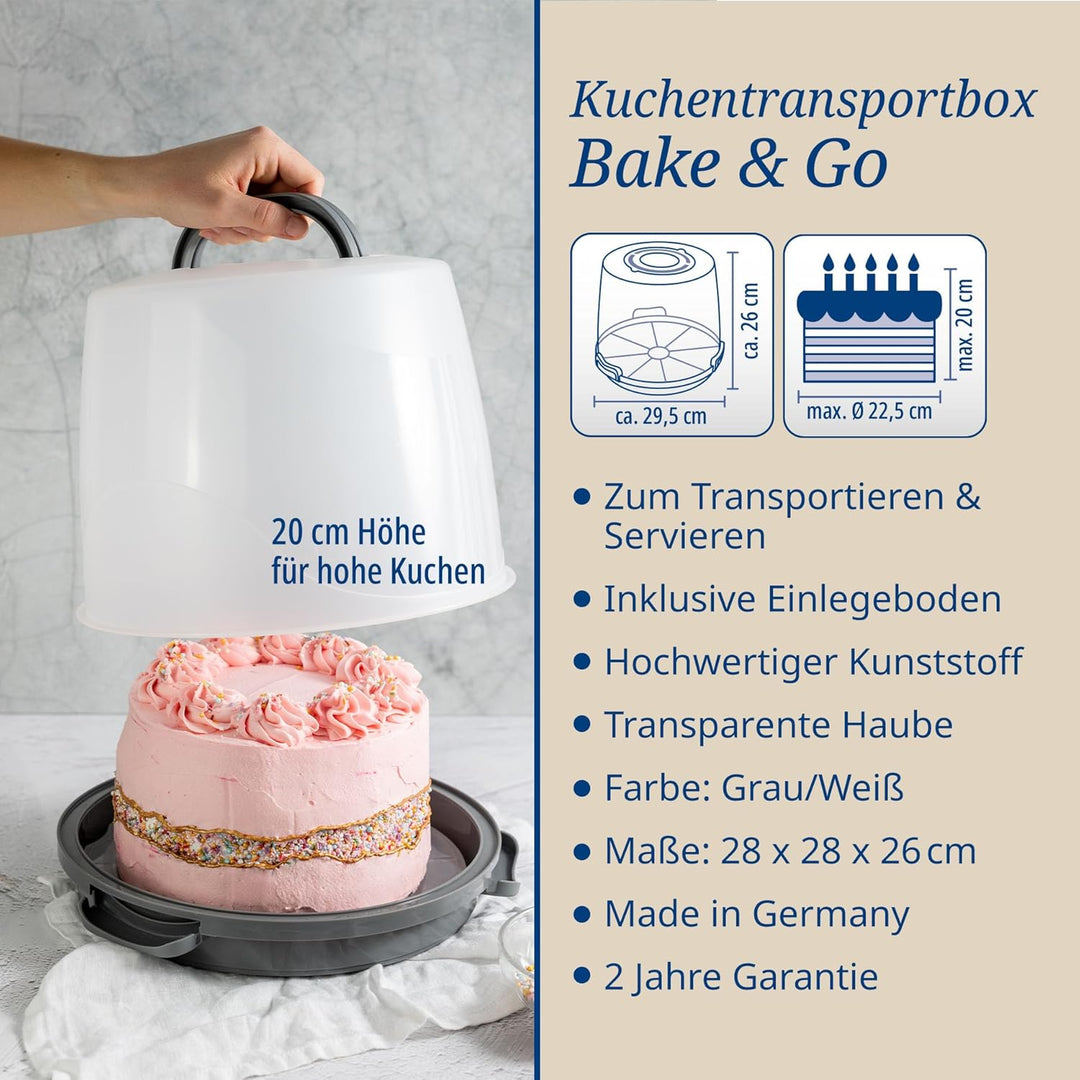 Dr. Oetker Transportbox für Kuchen extra hoch – Runde Tortentransportbox mit Einlegeboden – Platz fü