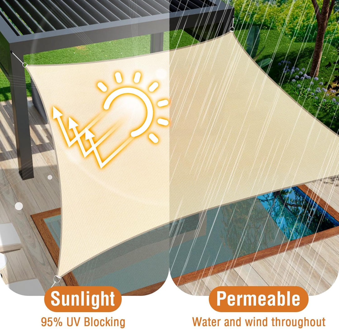 Duerer Sonnensegel 3.6x4.8m Rechteckig Sonnenschutz Garten Balkon und Terrasse, 95% UV Schutz, 185g/
