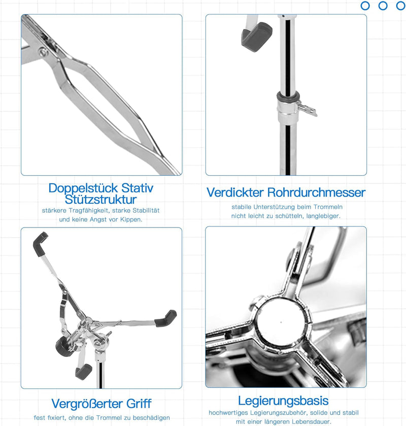 aleawol Snare Ständer Snare Drum Ständer, Verstellbarer Höhe und Winkel, Doppelstrebig Trommel Ständ