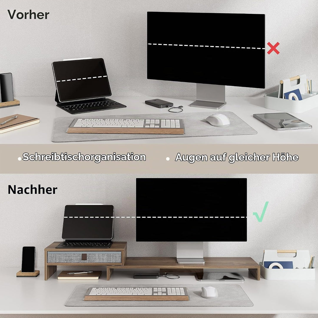 Fenge Dual Monitorständer Bildschirmständer mit Schublade für Computer TV Laptop, Monitorständer, Lä