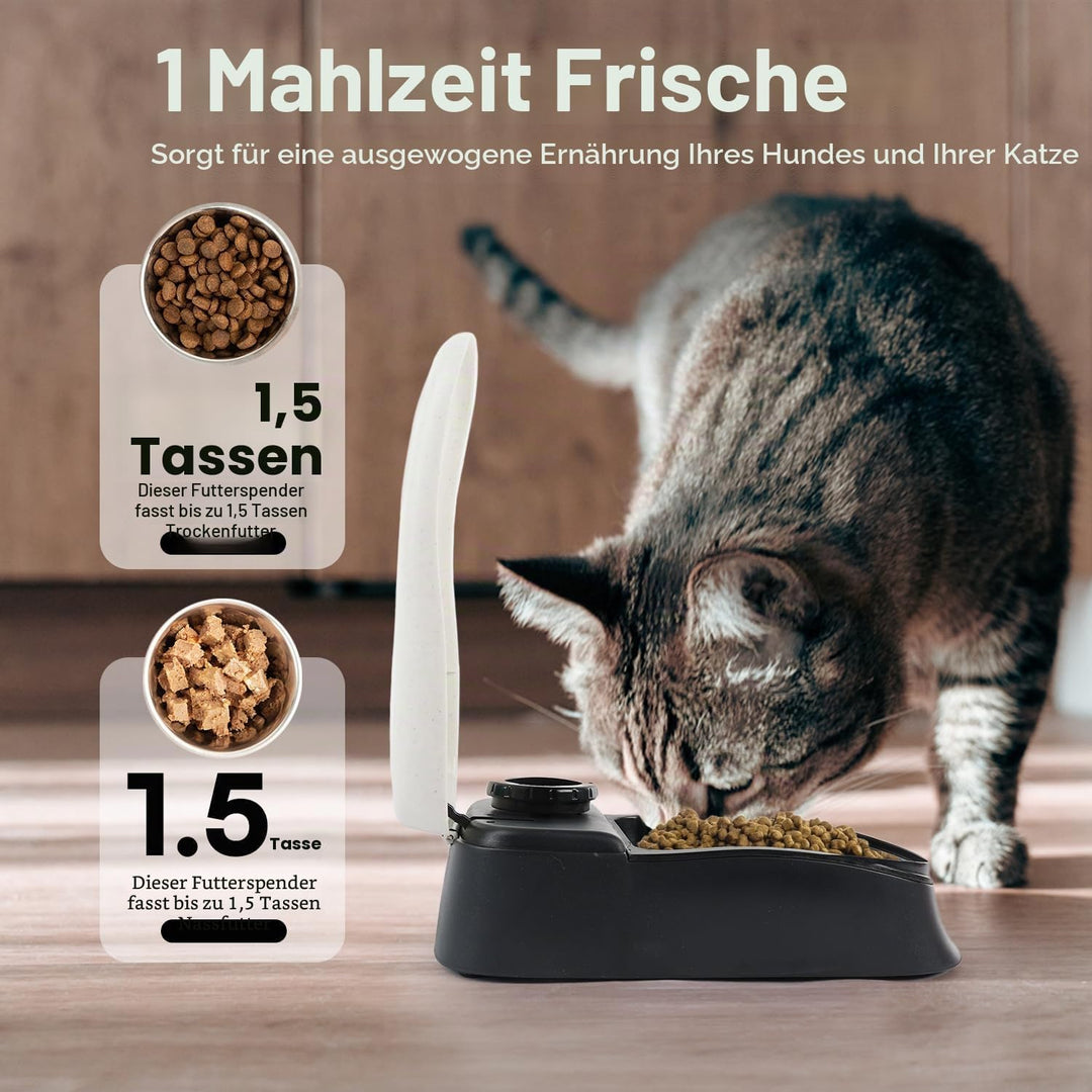 Pawise Automatischer Futterspender für Hunde und Katzen, 1,5 Tassen Futterspender mit 48 Stunden Tim