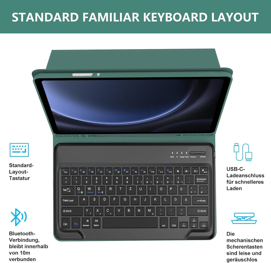 Tastatur für Samsung Galaxy Tab S10+ 2024/S9 FE+/S9 Plus 12.4", Hülle mit Tastatur für Samsung Tab S