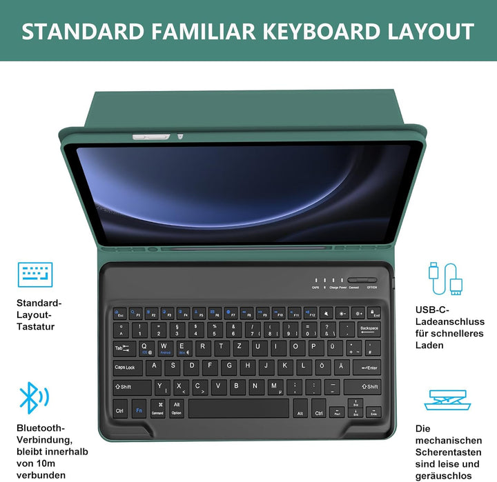 Tastatur für Samsung Galaxy Tab S10+ 2024/S9 FE+/S9 Plus 12.4", Hülle mit Tastatur für Samsung Tab S
