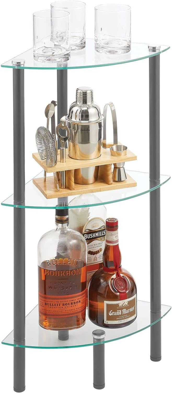 mDesign modernes Glasregal – stilvolles Eckregal aus Glas mit 3 Ebenen – Elegantes Ablageregal für B