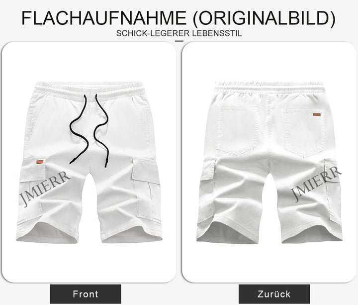 JMIERR Kurze Hosen Herren Baumwolle Cargo Shorts Herren Sommer Freizeithose mit Taschen S Weiss, S W