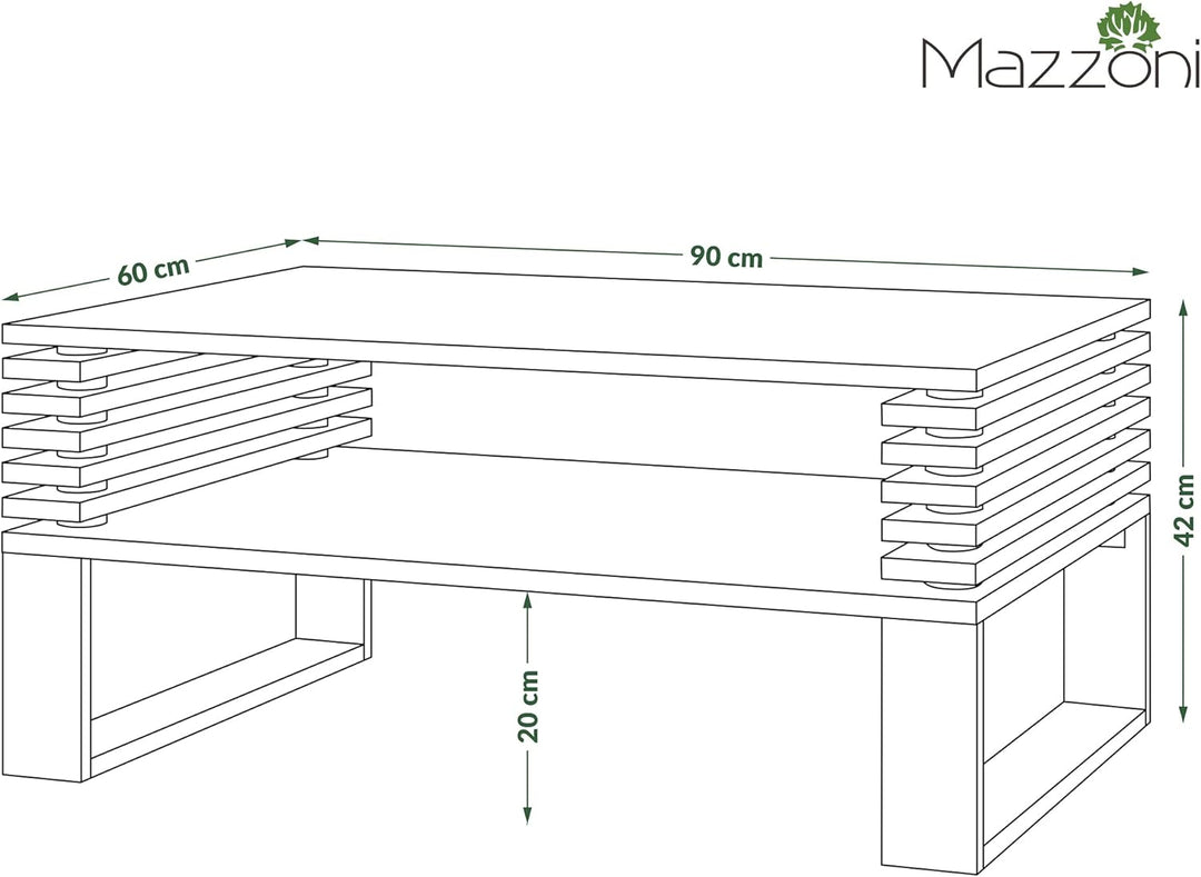 Design Couchtisch Gokee Tisch Wohnzimmertisch 90x42x60cm mit Ablagefläche, Farbe:Eiche dunkel/Schwar