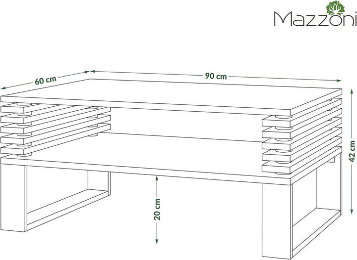 Design Couchtisch Gokee Tisch Wohnzimmertisch 90x42x60cm mit Ablagefläche, Farbe:Eiche dunkel/Schwar
