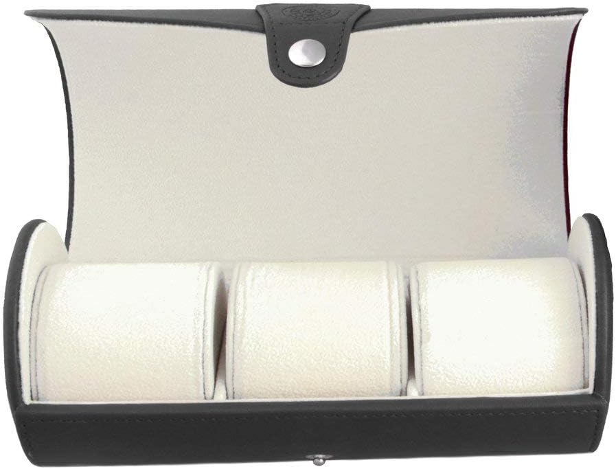 CASE ELEGANCE zylindrische Uhrenbox aus Vegan Leder in Schwarz für 3 Uhren Black, Black