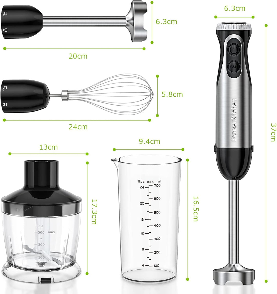 Bonsenkitchen Pürierstab, 4-en-1 Stabmixer Elektrischer, 1000W Stufenlos Geschwindigkeiten Püriersta