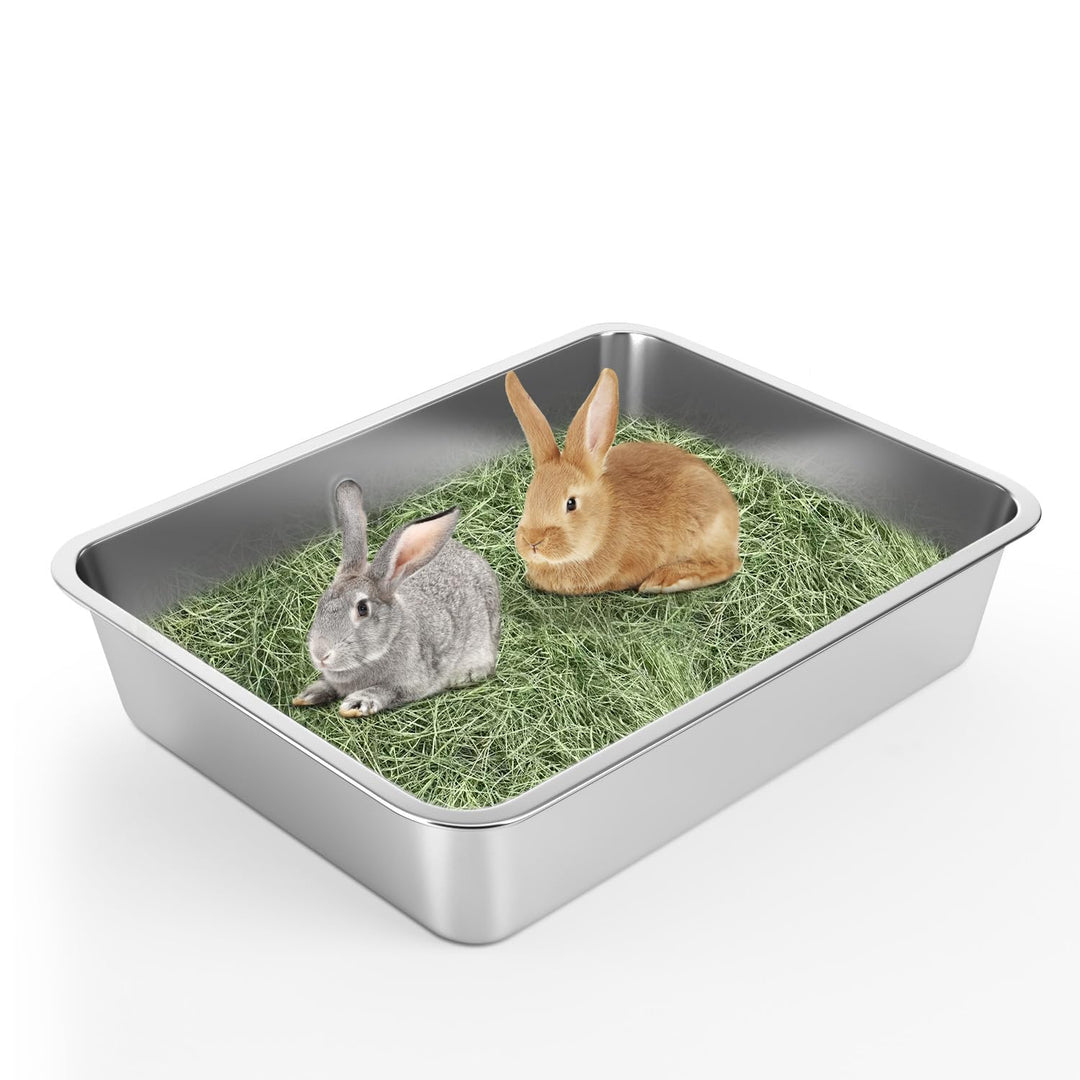 IKITCHEN Grosse Katzentoilette Edelstahl(45×35×10cm), Litter Box Katzenklo, Katzen und Kaninchen Met