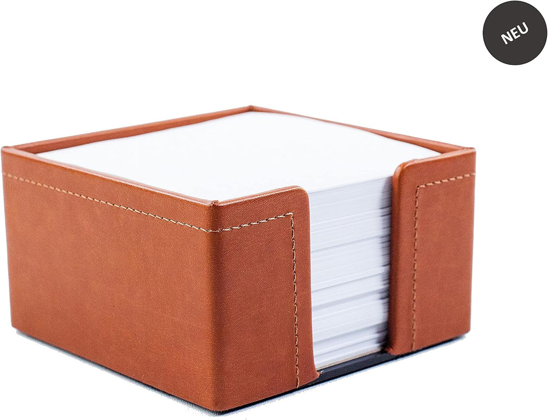 DELMON VARONE - Zettelkasten aus veganem Kunstleder Braun - Zettelbox inkl. 500 Blatt Papier - Notiz