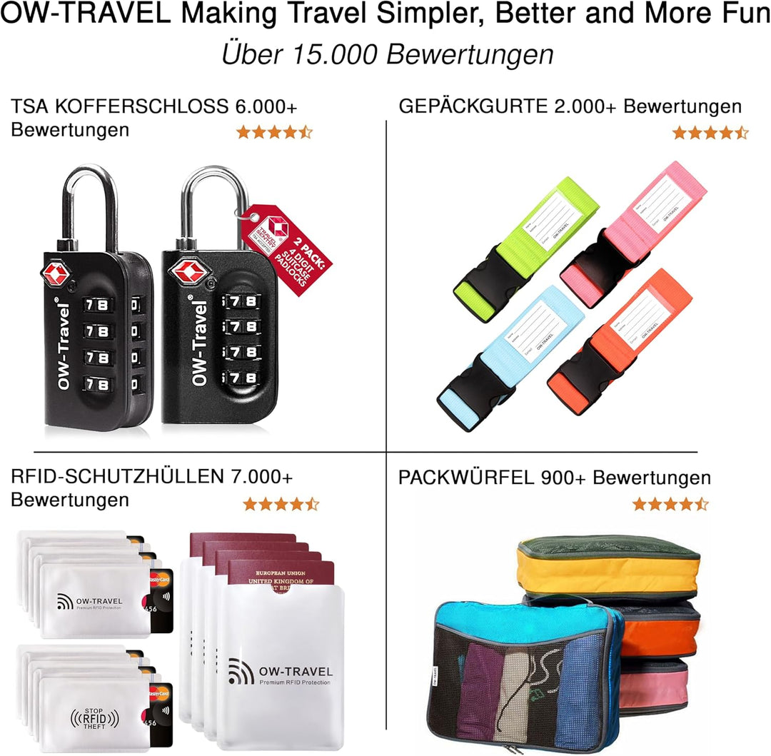 OW-Travel Koffer Organizer Kompression Set Schwarz 4 Stück (2 Mittel 2 Gross), Einfach zu organisier