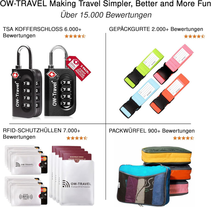 OW-Travel Koffer Organizer Kompression Set Schwarz 4 Stück (2 Mittel 2 Gross), Einfach zu organisier