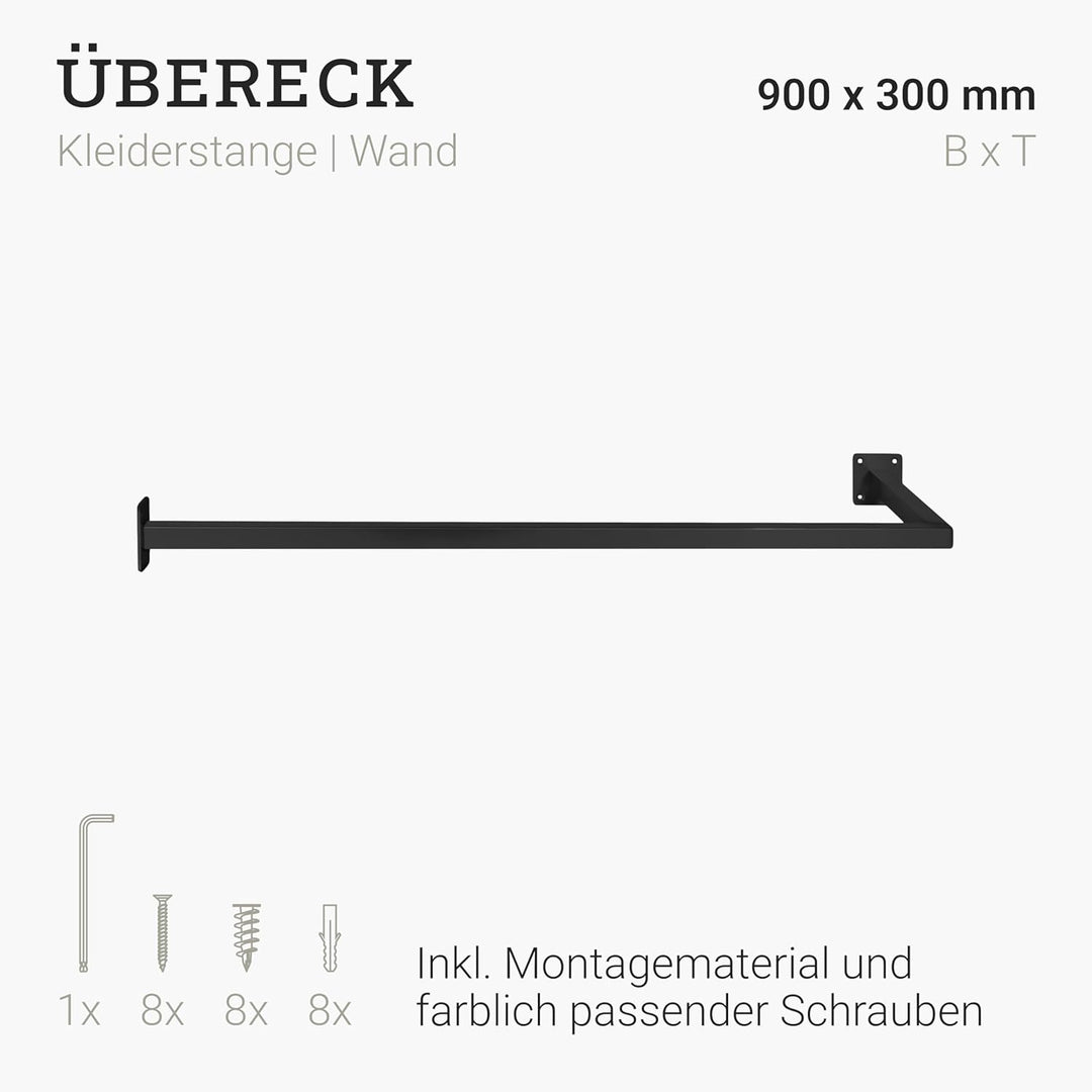1x Kleiderstange ÜBERECK, Garderobenhalter L-Form, Wandmontage Bad Flur Küche, inkl. Montagematerial