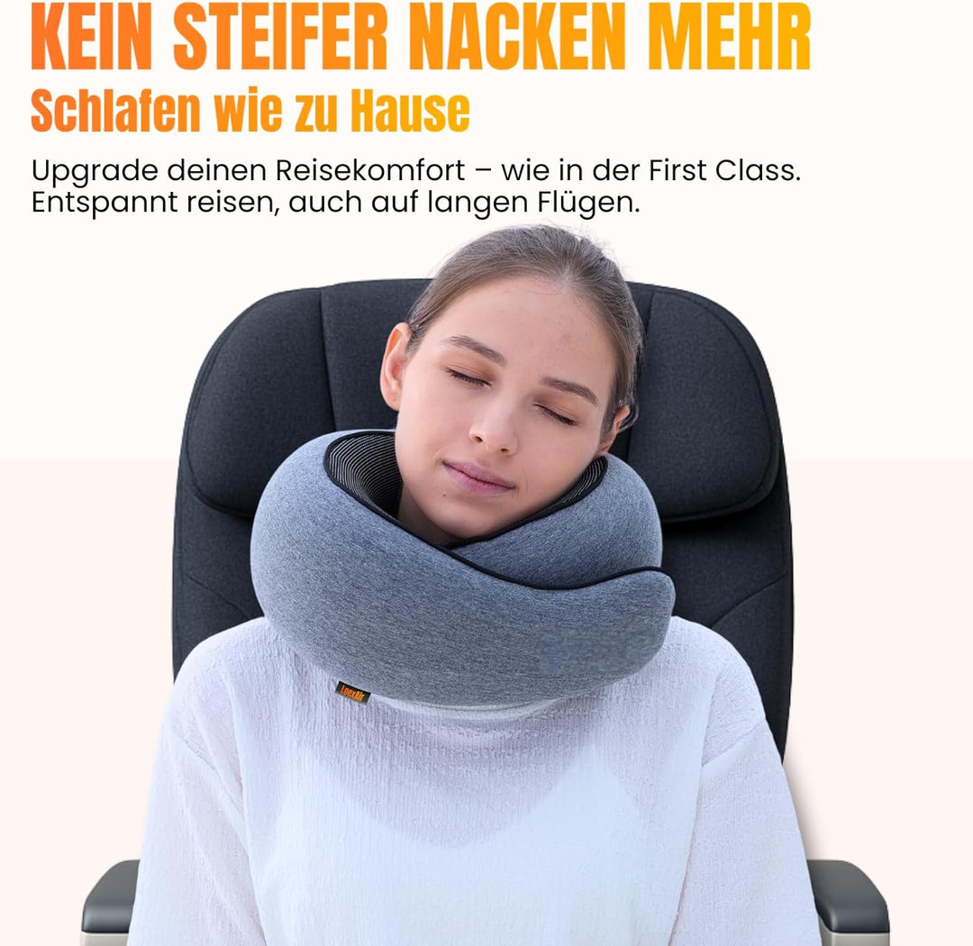 Nackenkissen Flugzeug, Reisekissen für Flugzeug, Auto - 100% Baumwolle & Memory-Schaum Nackenhörnche