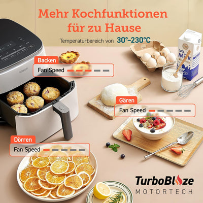 Cosori Turboblaze Heissluftfritteuse Airfryer, 9-in-1 Air Fryer XXL 6L, leiser DC Motor mit 5 Geschw