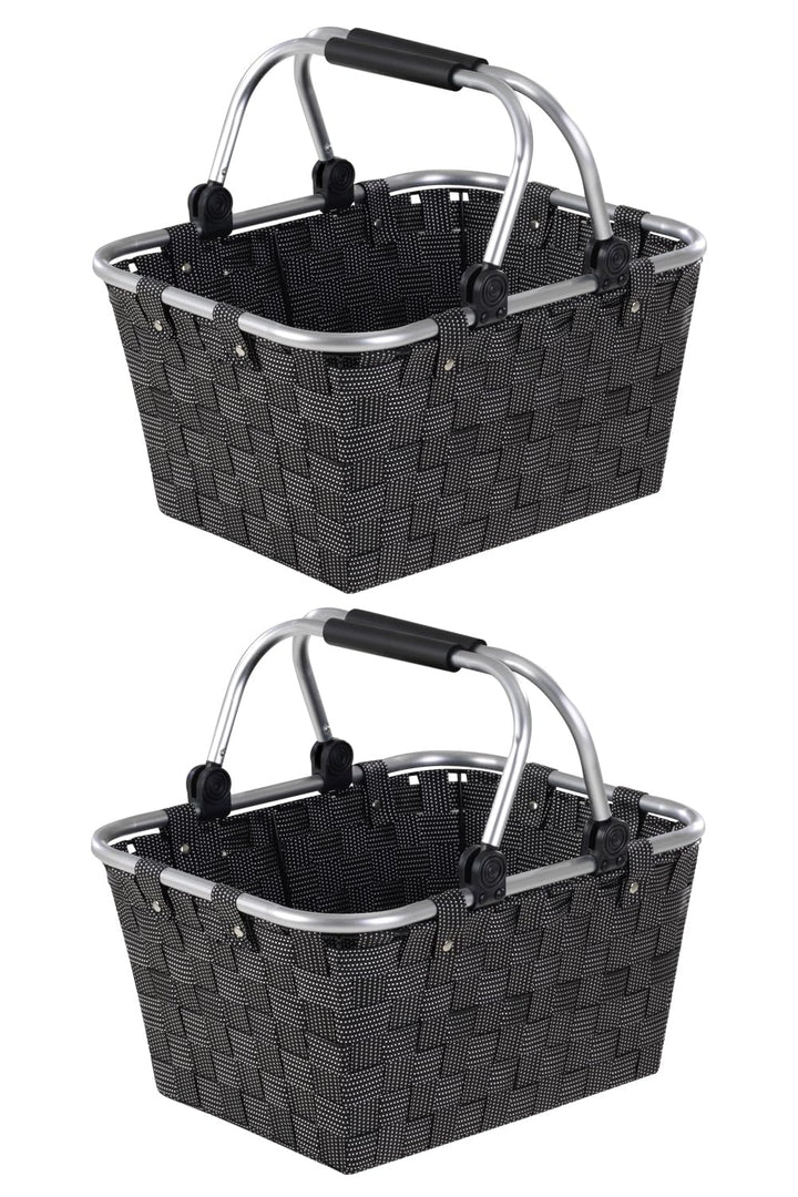 Home4You Einkaufskörbe 2er Set mit Griffen - 40 x 19,5 x 30 cm - Schwarz - Kunststoff - Einkaufstasc
