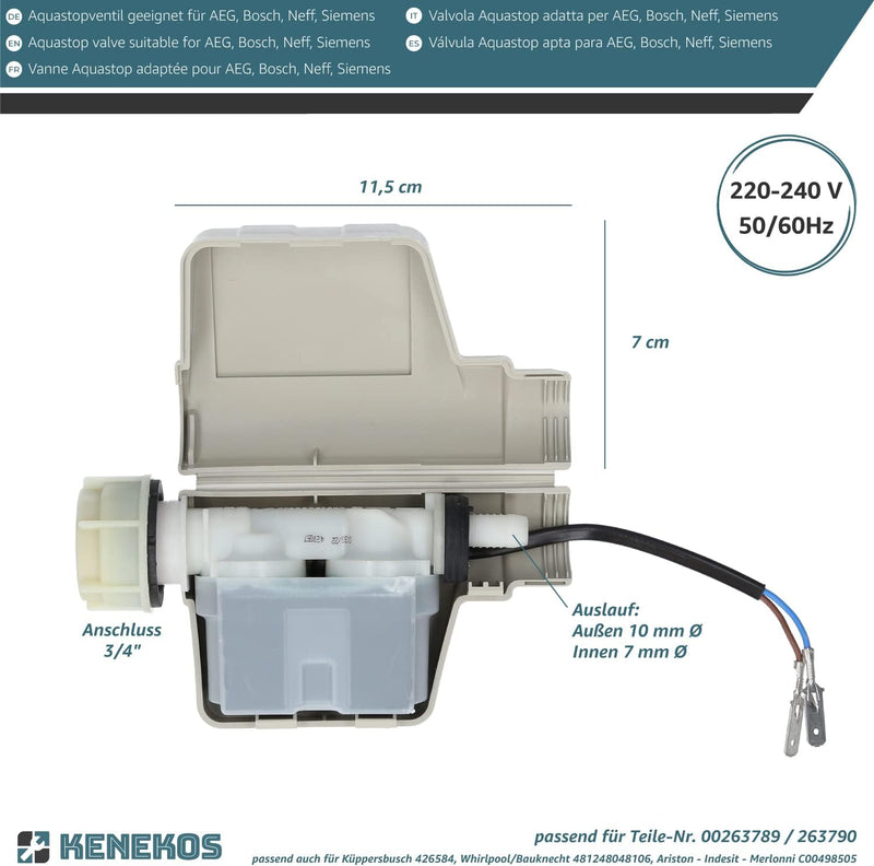 Kenekos - Magnetventil Bitron Typ 902 geeignet für Geschirrspüler Bosch Siemens als Ersatz für 00263