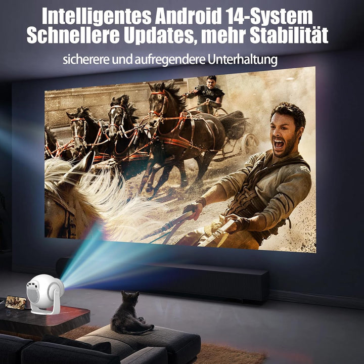 Mini Beamer Unterstützt 4K & 8K 1080P, Smart Beamer mit 5G WiFi 6 BT 5.4, Android 14-System, Tragbar