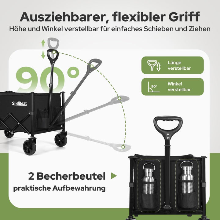 SLIDBEAT Bollerwagen Faltbar 120L 100KG, Abnehmbarer Stoffbeutel Faltbarer Bollerwagen All Terrain R