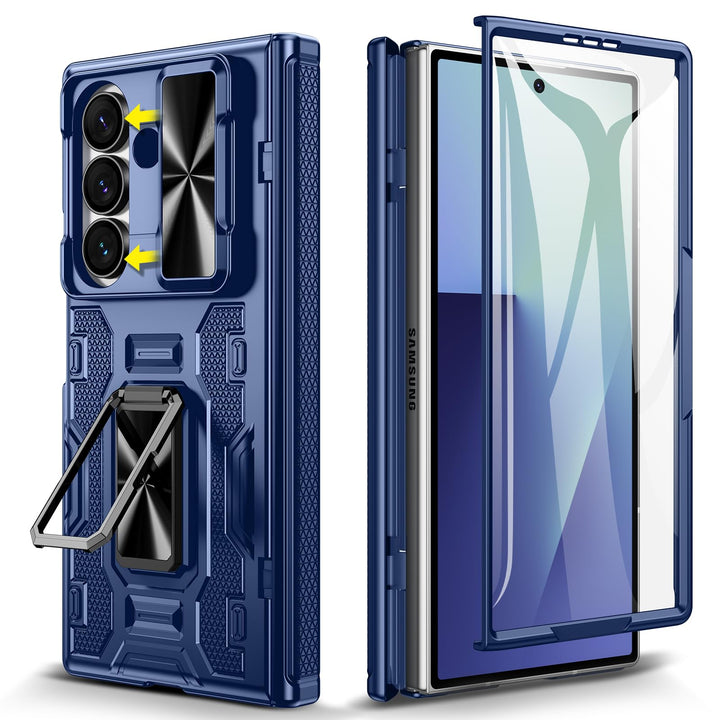 für Samsung Galaxy Z Fold 7 Hülle mit Ständer & Displayschutzfolie, Ganzkörper Robuste Schutzhülle m