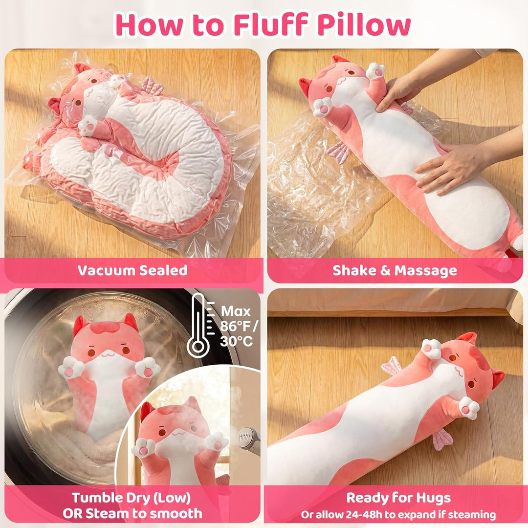 Mewaii 110CM Kuscheltier Kawaii Katzen Plüschkissen Stofftiere Lang Kätzchen Plüschtier Ausgestopfte