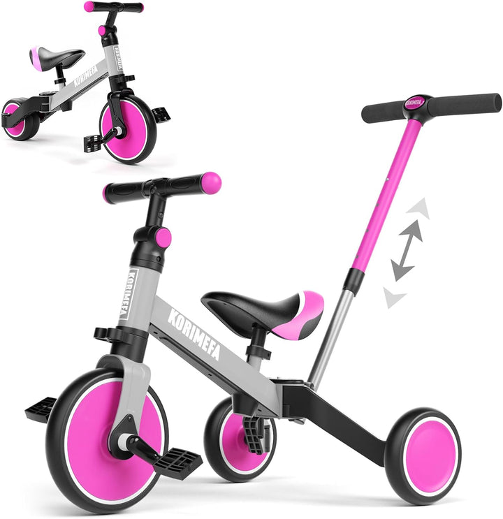 KORIMEFA 4 in 1 Laufräder Laufrad Kinderdreirad Dreirad Lauffahrrad Lauflernhilfe mit Schubstange fü