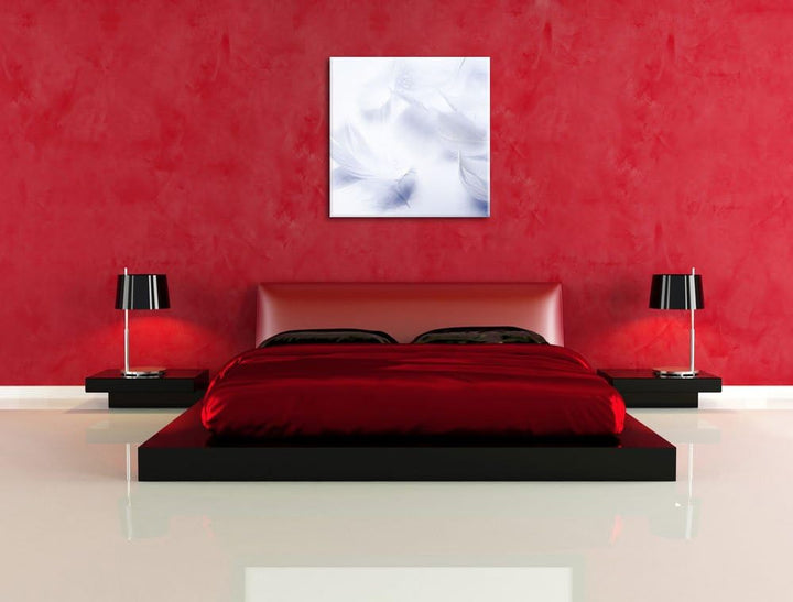 Pixxprint Weisse Feder auf schwarzem Stein als Leinwandbild | Grösse: 70x70 cm | Wandbild | Kunstdru