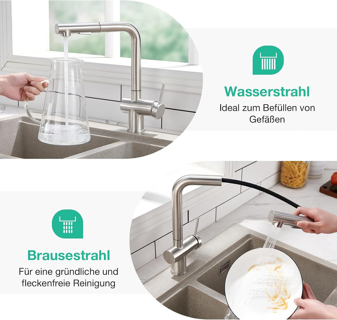 Faustina Einhebelmischer Küchenarmatur mit Brause Ausziehbar, Mischbatterie Spültischarmatur Armatur