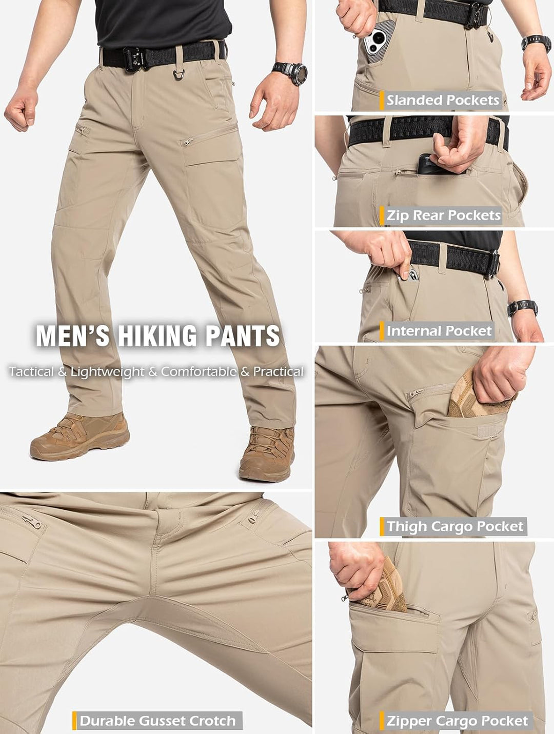 CARWORNIC Herren Schnelltrocknend Taktisch Hose Leicht Wanderhose Angelhose Stretch Cargohose 30W /