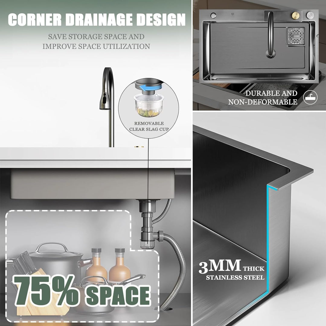 304 Edelstahl Wasserfall Waschbecken Multifunktions-Bar Prep Spüle Nano Spüle Mit Wasserhahn Und Cup