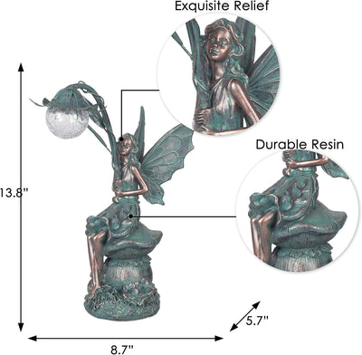 TERESA'S COLLECTIONS Gartenfiguren für aussen, Gartendeko für draussen, 35cm Sitzende Elfen mit Sola