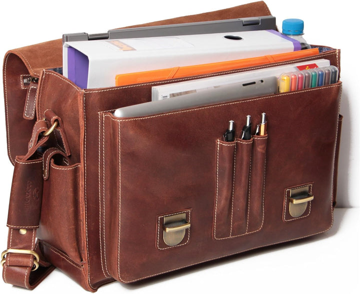 ALMADIH Leder Messenger *WILL* handgefertigt aus robustem Premium Rindsleder braun Vintage Sattlerqu