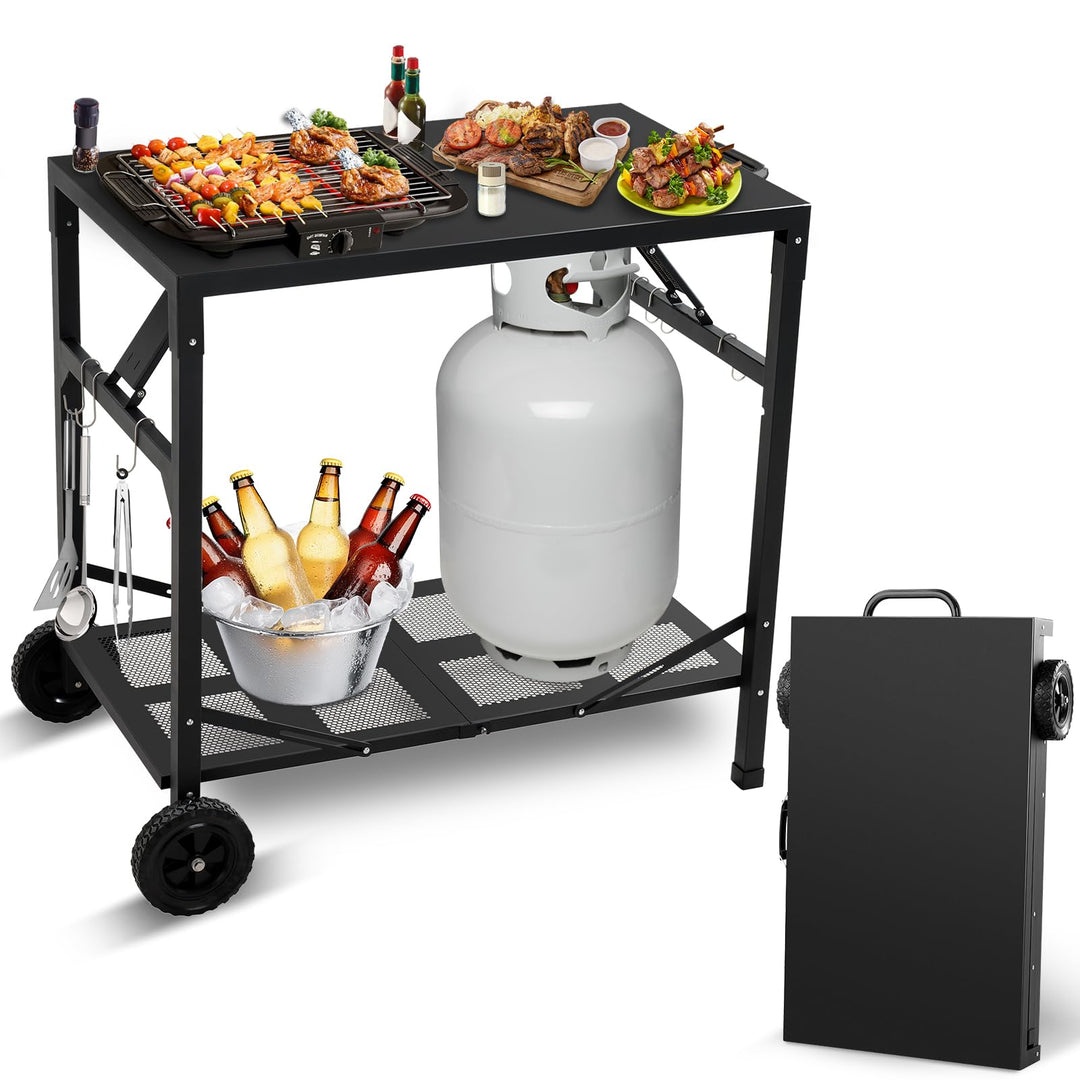 KHAMAL Faltbarer Grillwagen Grilltisch Outdoor - Tragbarer Pizzaofen-Tisch mit Rädern, Beweglicher E