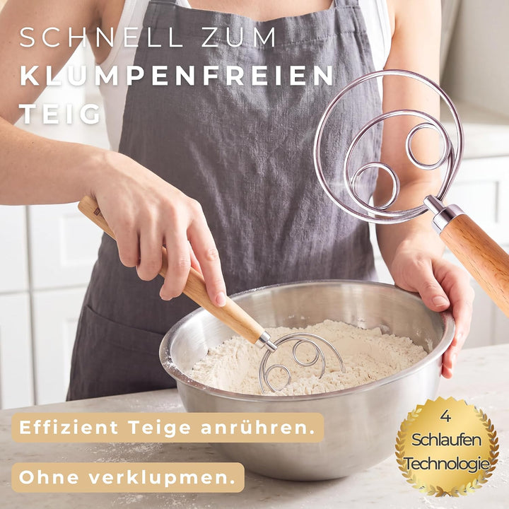 HAVENHAUS Backset Brotkorb Dänisch - Gärkörbchen Backen Set Sauerteig Brot Dänischer Schneebesen Gär